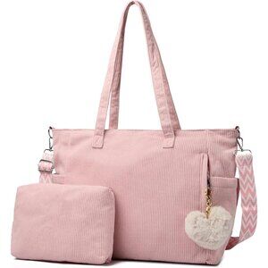 Women Pink Corduroy With Polyester Fiber Lining Shoulder Handbag with Pouch
